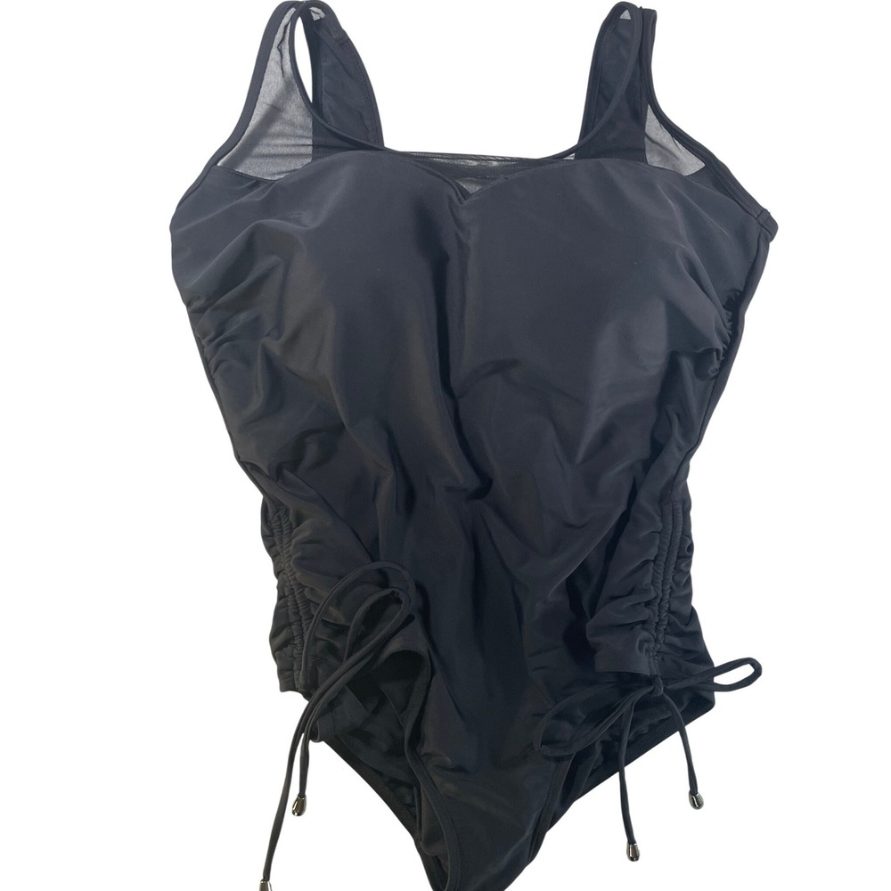 House of LaRoux Swimsuit Women Black Ruched Mesh One Piece 1X DD/E